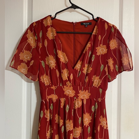 Madewell Tulip-Sleeve Boho Maxi Dress in Tall Sunflowers Side Slit V-Neck Size 0 - Picture 7 of 16